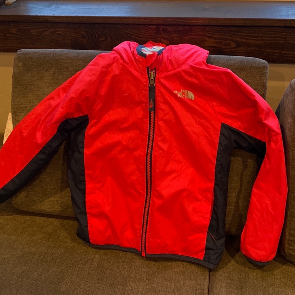 Coral and Navy fleece lined North Face Jacket